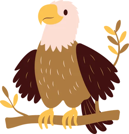 Un aigle à tête blanche mignon sur une brindille d'arbre  Illustration