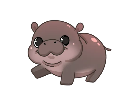 Pygmy hippo walks with one front leg raise  Illustration