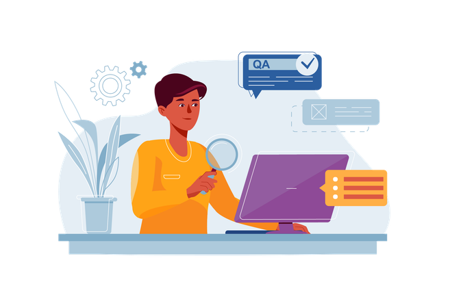 QA engineer monitors all stages of programmer  Illustration