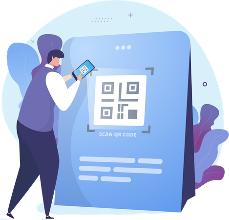 Zur Online-Zahlung QR-Code scannen  Illustration