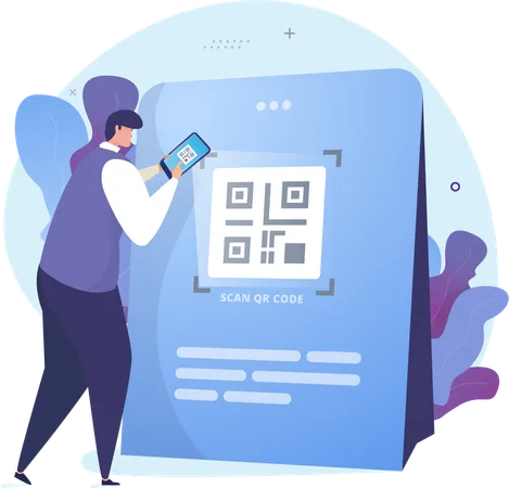 Zur Online-Zahlung QR-Code scannen  Illustration