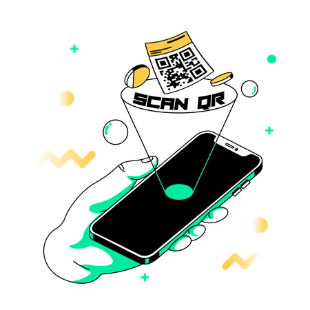모바일 기기에서 QR 코드 스캐닝  일러스트레이션