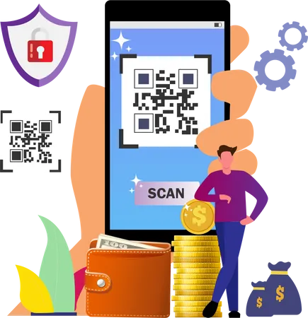 QR Code Scanning Concept With People Scan Code Using Smartphone Flat Style Cartoon Illustration Vector Illustration