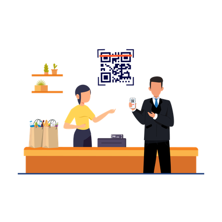 QR scan at grocery shop  Illustration