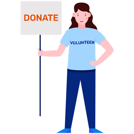 Garota voluntária segurando quadro de doações  Ilustração