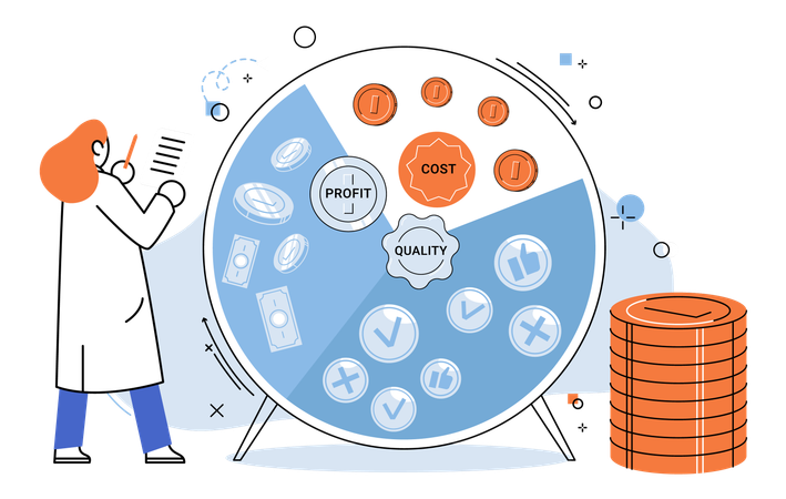 Quality and profitability at lower cost, Business strategy, financial analytics, Increasing profit  Illustration