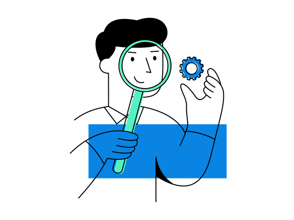 Quality control inspector holds magnifying glass  Illustration