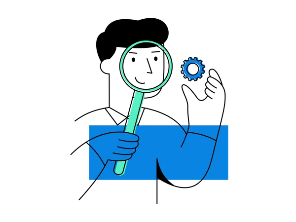 Quality control inspector holds magnifying glass  Illustration