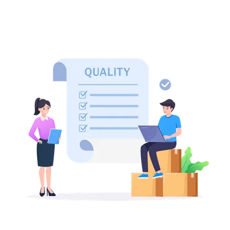 Vector Quality Control Concept Business People Confirm And Certify A Quality Product In Accordance With ISO 9001 Illustration