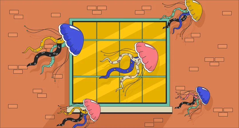 Qualle schwebendes Fenster surreal  Illustration