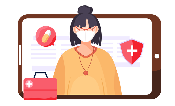 Quarantine girl taking online medical consultation  Illustration