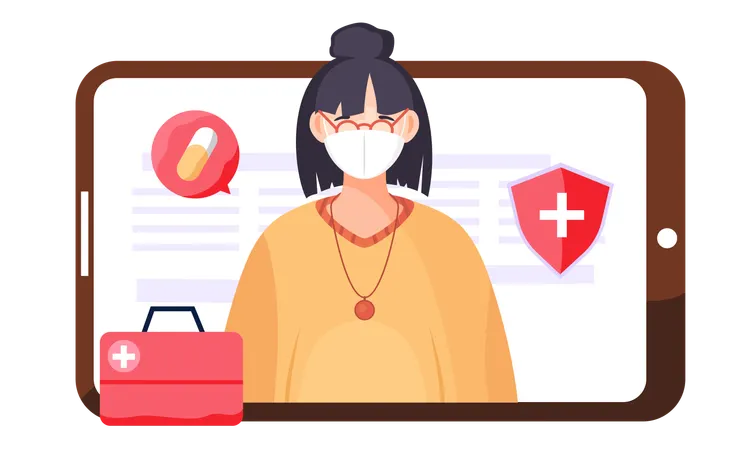 Quarantine girl taking online medical consultation  Illustration