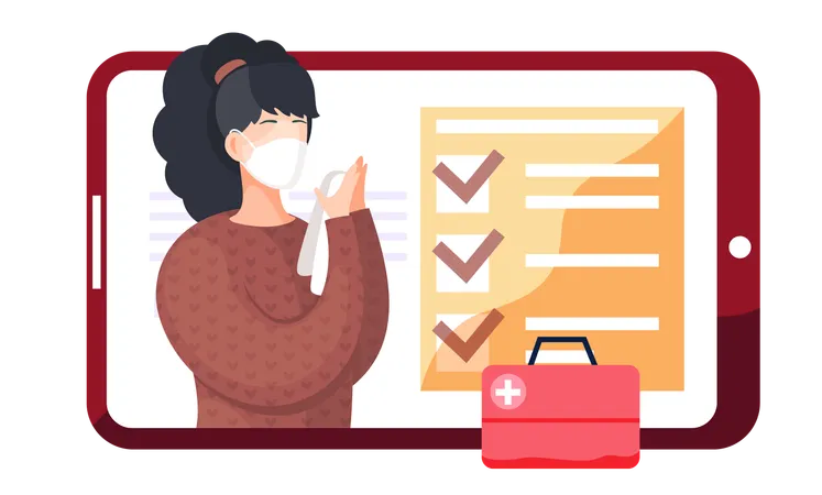 Quarantine girl taking online medical consultation  Illustration