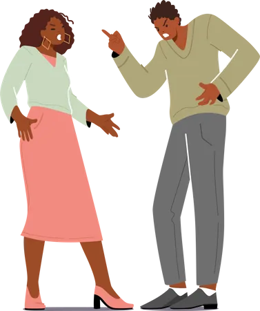 Married Couple Quarrel And Fight African Man And Woman Sorting Things Out Fighting Family Conflict Concept Husband And Wife Scandal At Home Love And Human Relations Cartoon Vector Illustration Illustration