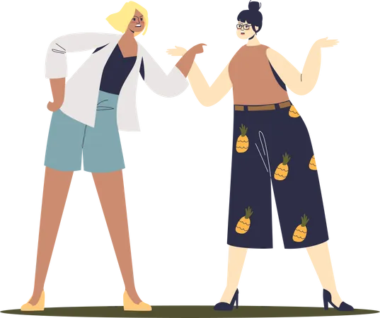 Quarrel Between Two Women Cartoon Female Characters Arguing And Shouting Angry Girls Screaming At Each Other Flat Vector Illustration Illustration