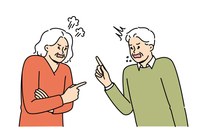 Quarrel Elderly Man And Woman Expressing Mutual Complaints Or Insults Accumulated Over Years Of Marriage Quarrel Old People Due To Political Differences And Oppositional Views On Government Actions Illustration