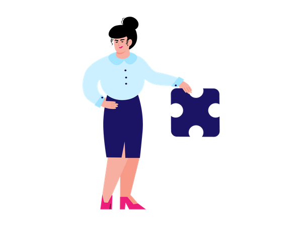 Personagem de mulher de negócios segurando quebra-cabeça  Ilustração