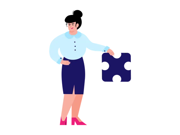 Personagem de mulher de negócios segurando quebra-cabeça  Ilustração