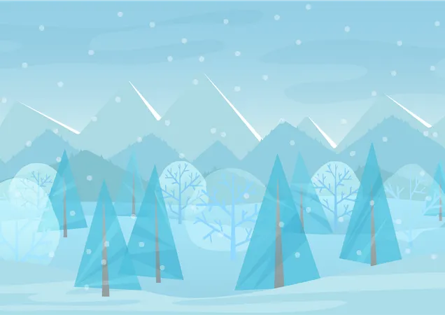Queda de neve de inverno na floresta  Ilustração