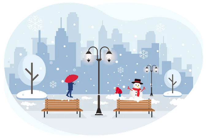 Queda de neve na cidade  Ilustração