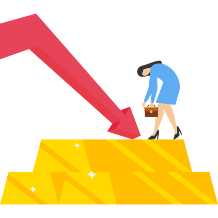 Queda do preço do ouro no investimento do mercado de negociação  Ilustração