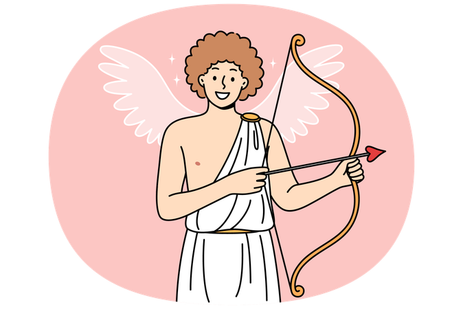 Querubim sorridente com arco e flecha de cupido  Ilustração