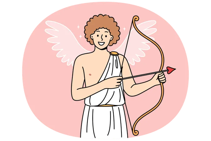 Querubim sorridente com arco e flecha de cupido  Ilustração