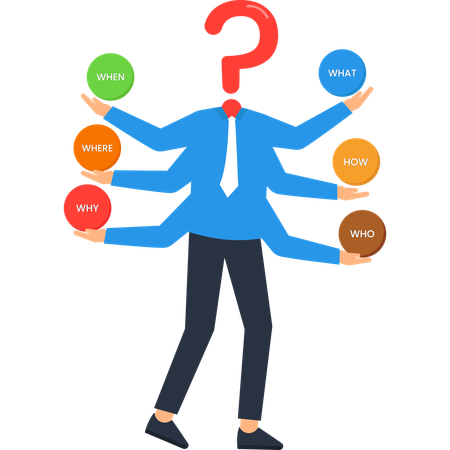 Question Mark Headed Figure Holding Questions  Illustration