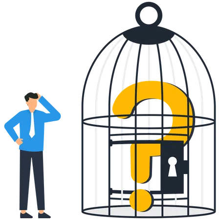 Question Mark inside the cage  Illustration