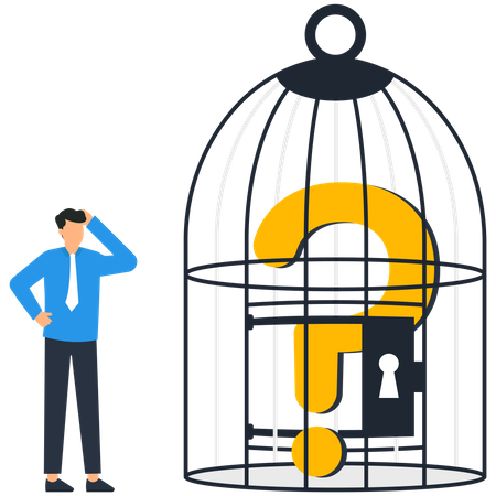 Question Mark inside the cage  Illustration