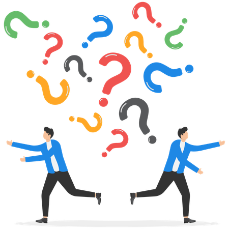 Question marks falling on a businessman  Illustration