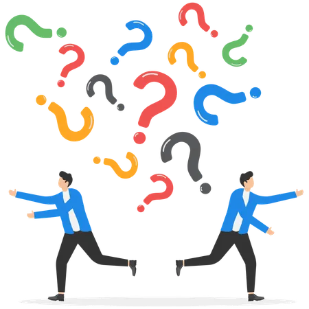 Question marks falling on a businessman  Illustration