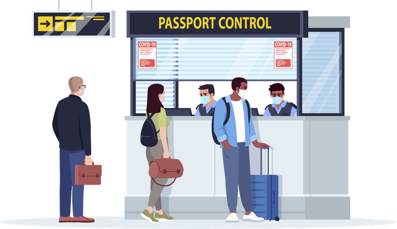 Queue at passport control bureau  Illustration
