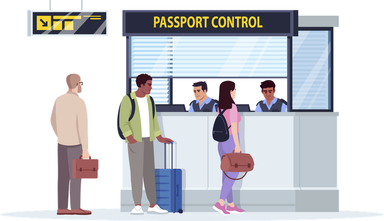 Queue at passport control bureau  Illustration