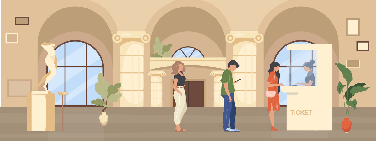 Queue to museum ticket booth Illustration