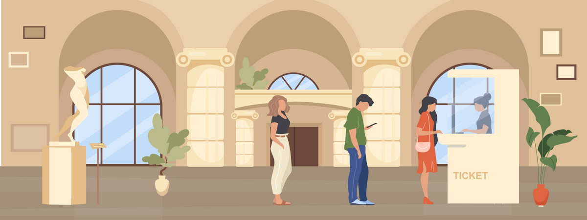 Queue to museum ticket booth  Illustration