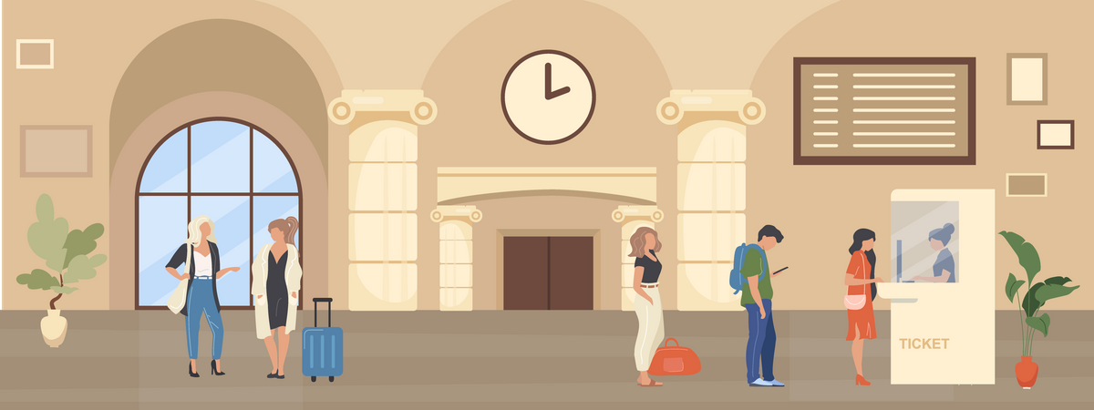 Queue to ticket booth  Illustration