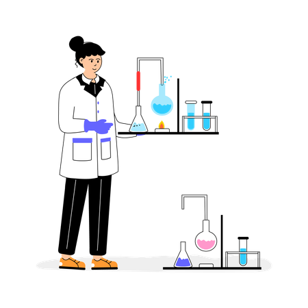 Química femenina realizando una investigación en el laboratorio  Ilustración