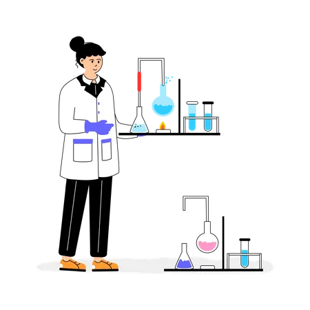 Química femenina realizando una investigación en el laboratorio  Ilustración