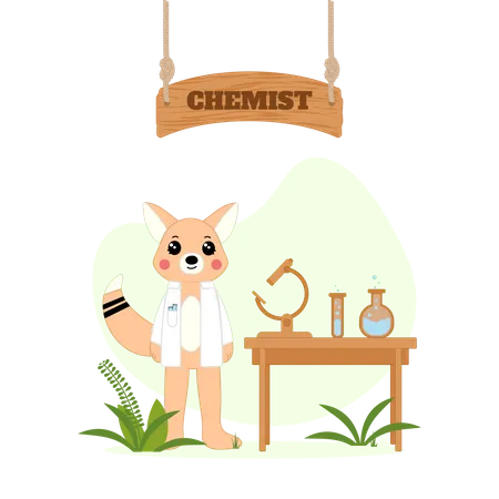 Investigación del zorro químico en el laboratorio químico  Ilustración