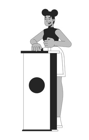 Quiz show participant black woman pushing button  Illustration