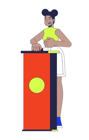 Quiz show participant black woman pushing button  Illustration