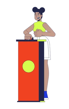 Quiz show participant black woman pushing button  Illustration