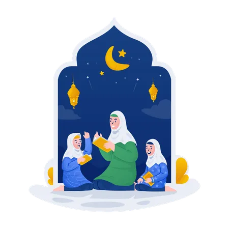 Islamic Ramadan Activities With Children Learn Al Quran Illustration Illustration