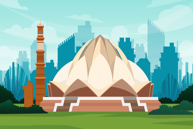 Qutb Minar und Lotustempel in Indien  Illustration