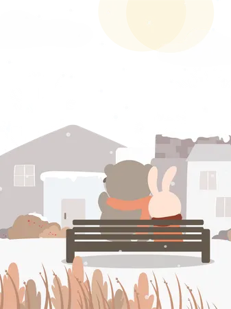 Vector Of Final Winter With Rabbit And Bear Together Illustration