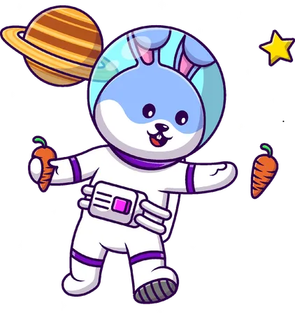 Rabbit Astronaut Floating  Illustration