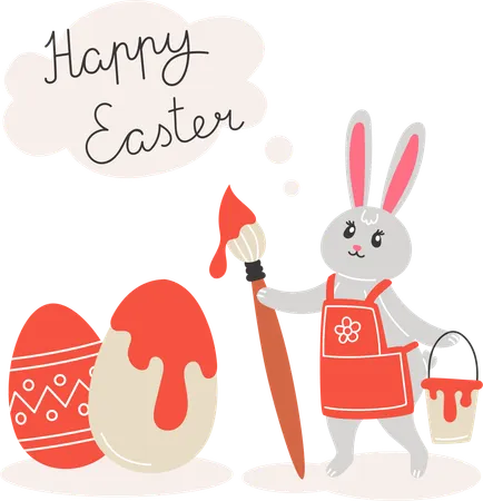 Rabbit Coloring Eggs  Illustration