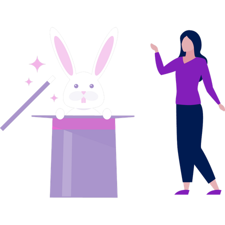 Rabbit comes out from hat  Illustration