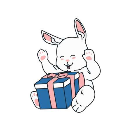 Rabbit excited for opening gift  Illustration